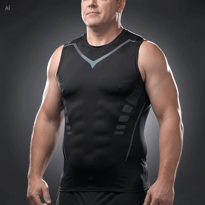 FlexFit compression tank fit demonstration showing no hem roll during movement