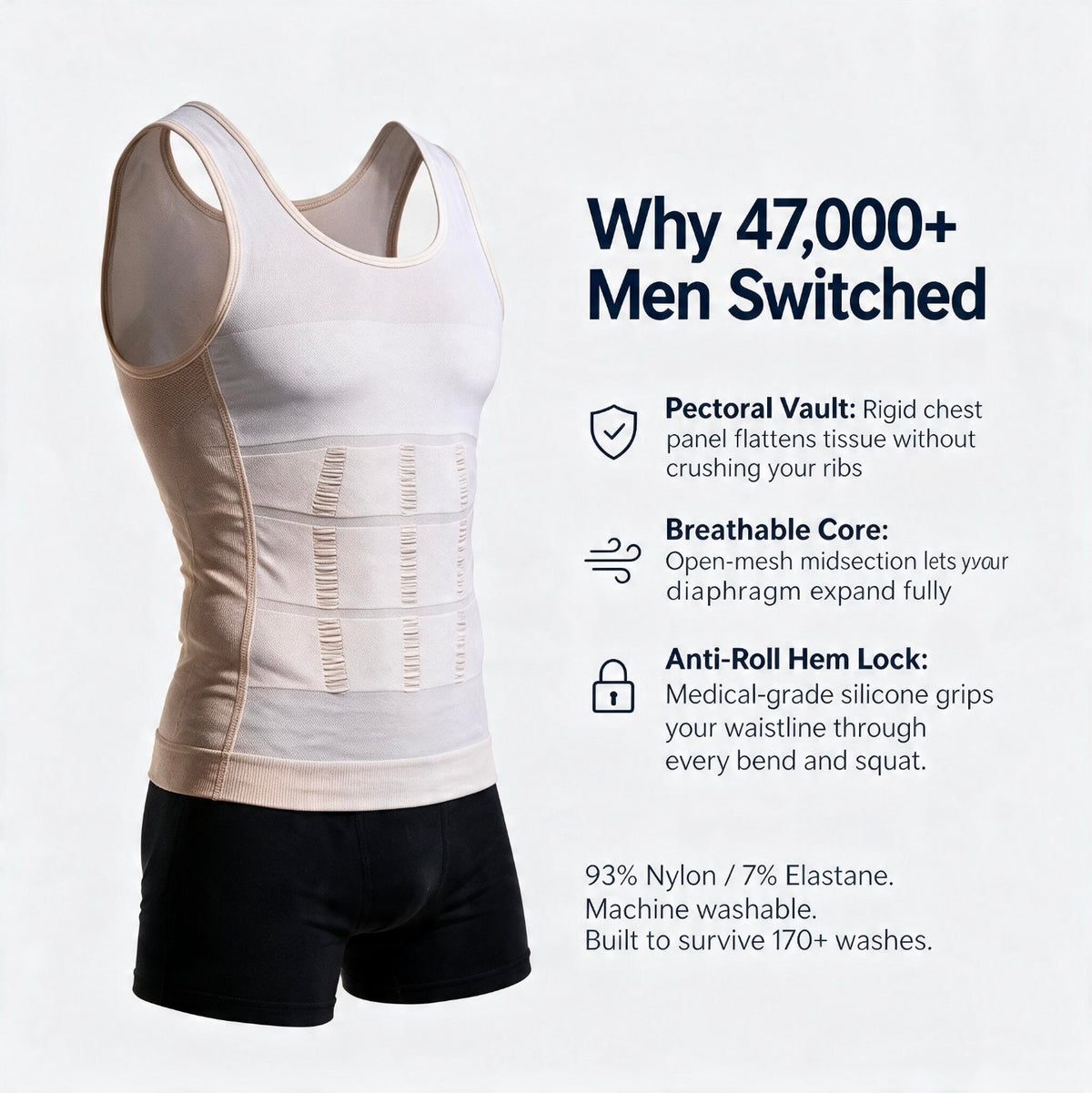 FlexTop mens compression tank side profile showing torso smoothing