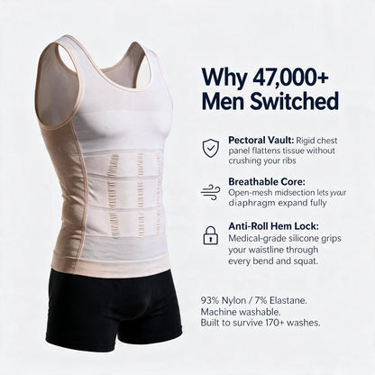 FlexTop mens compression tank side profile showing torso smoothing